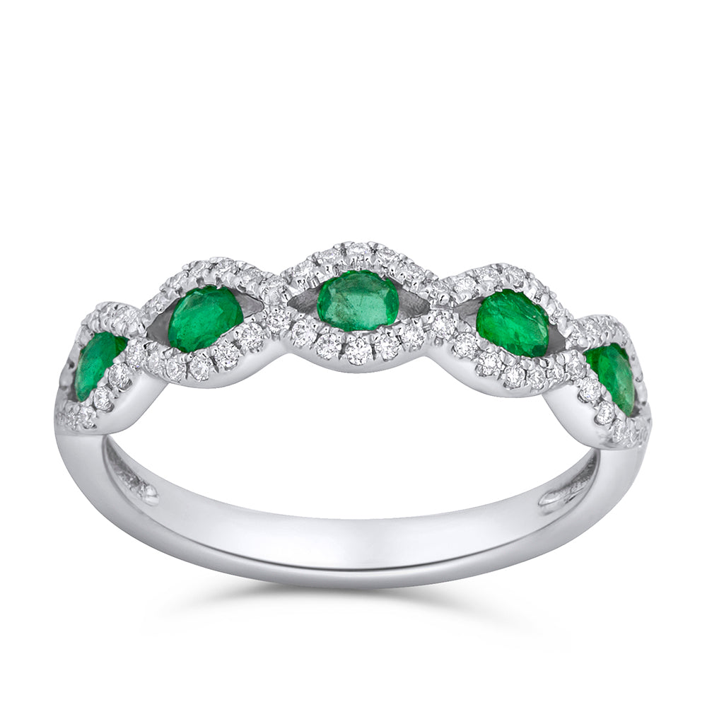 14k Emerald Diamond Band