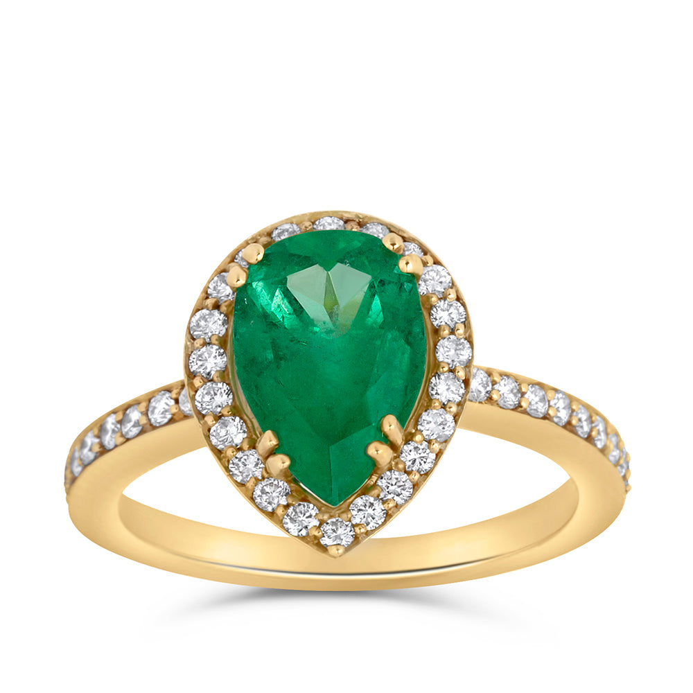 14k yellow gold emerald diamond ring