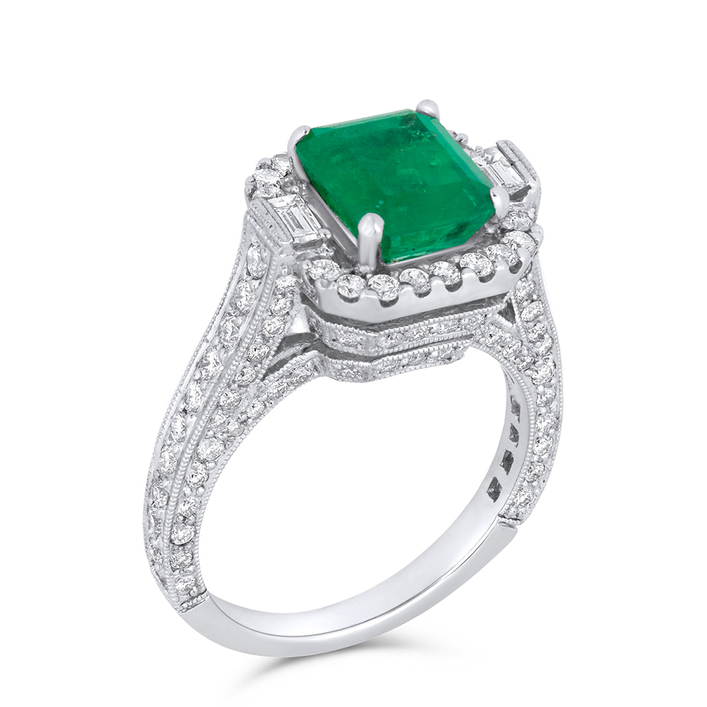 18k emerald diamond ring