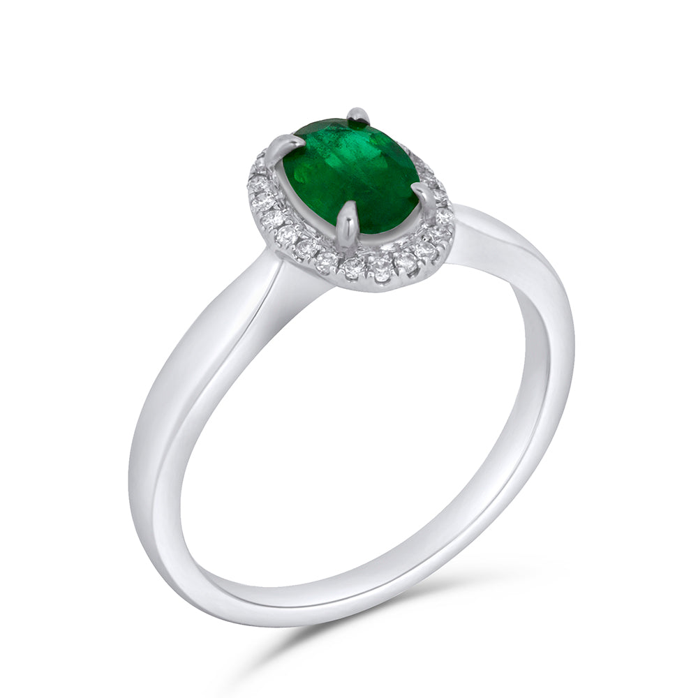 18k white gold emerald diamond ring