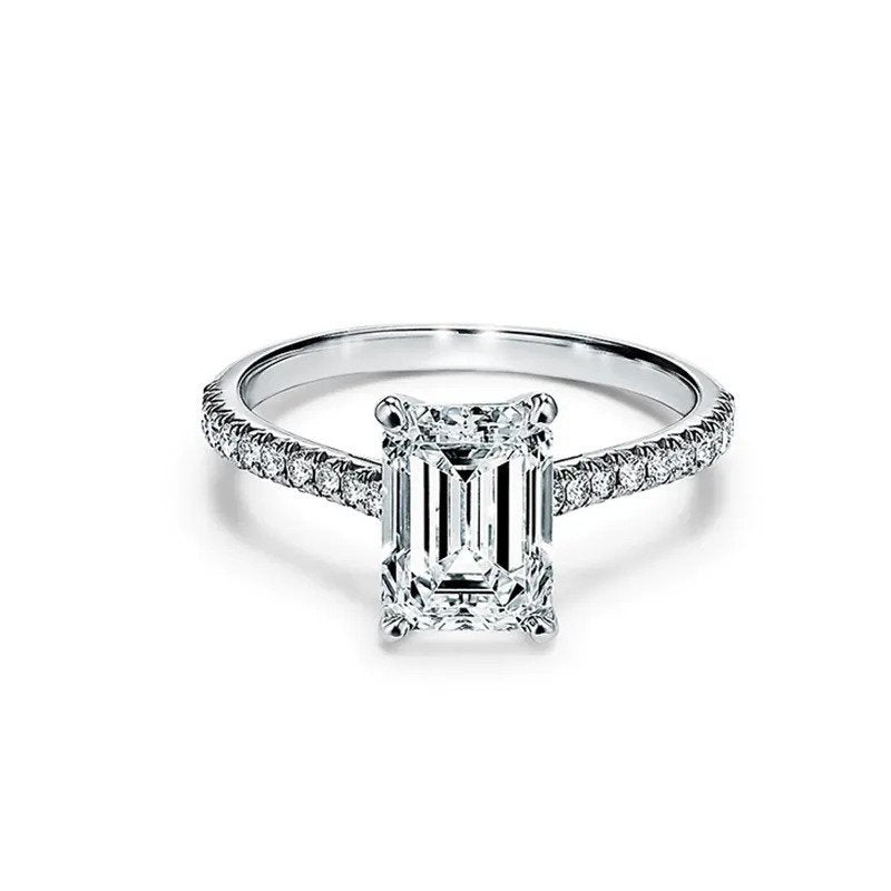 14K White Gold Emerald Cut Diamond Engagement Ring