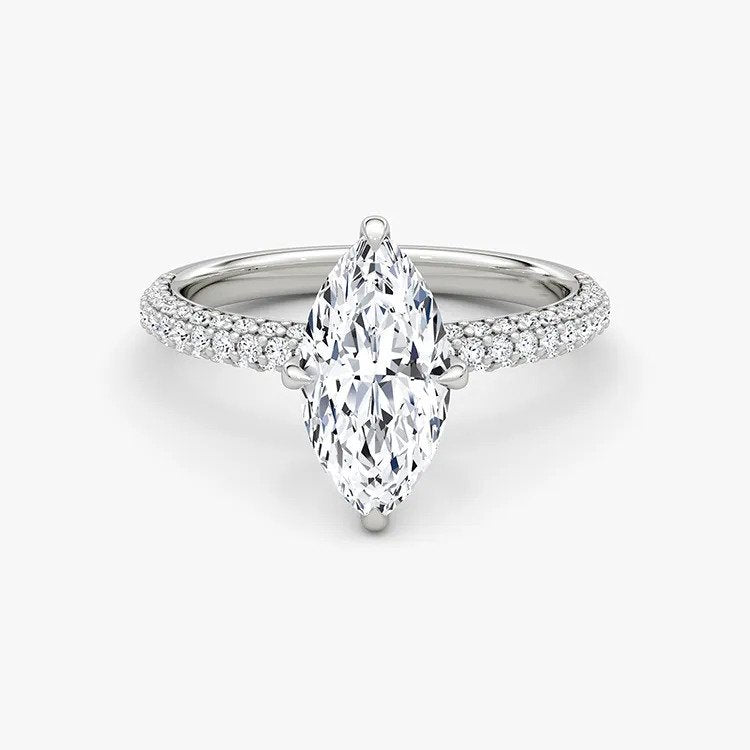 14K White Gold Marquise Shaped Diamond Center