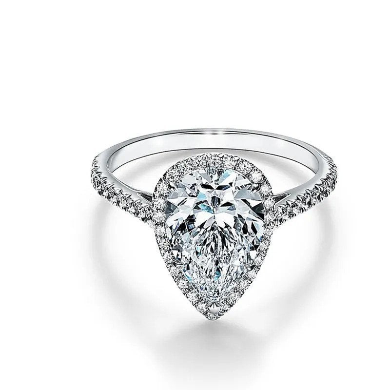 14K White Gold Pear Shaped Diamond Engagement Ring