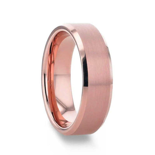 Rose Gold Tungsten Wedding Band For Men with Beveled Edges Thorsten - 8mm