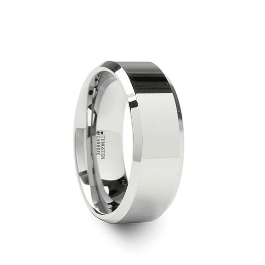 White Tungsten Wedding Band with Beveled Edges - 8mm